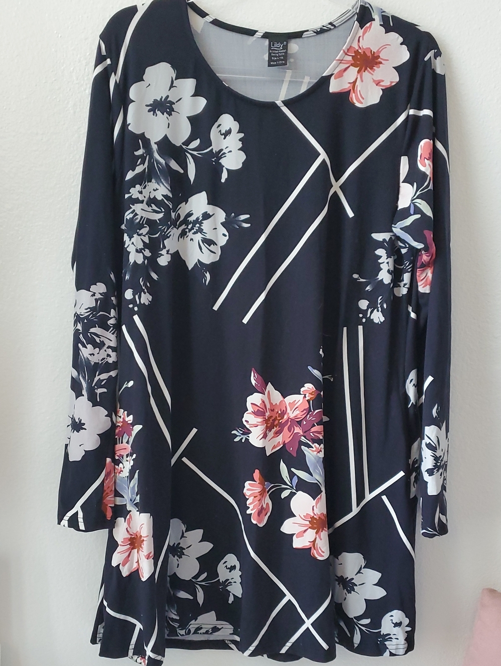 Long-Sleeve Black Floral Swing Dress